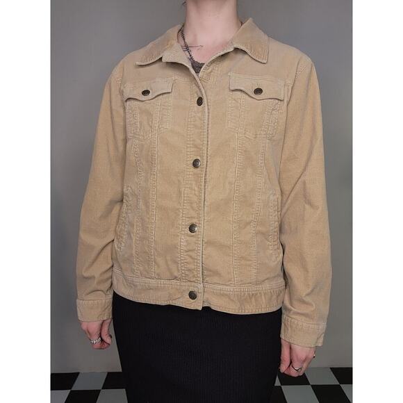 90s Y2k Tan Corduroy Button Up Collared Cotton Light Jacket Sz XL - Picture 5 of 8